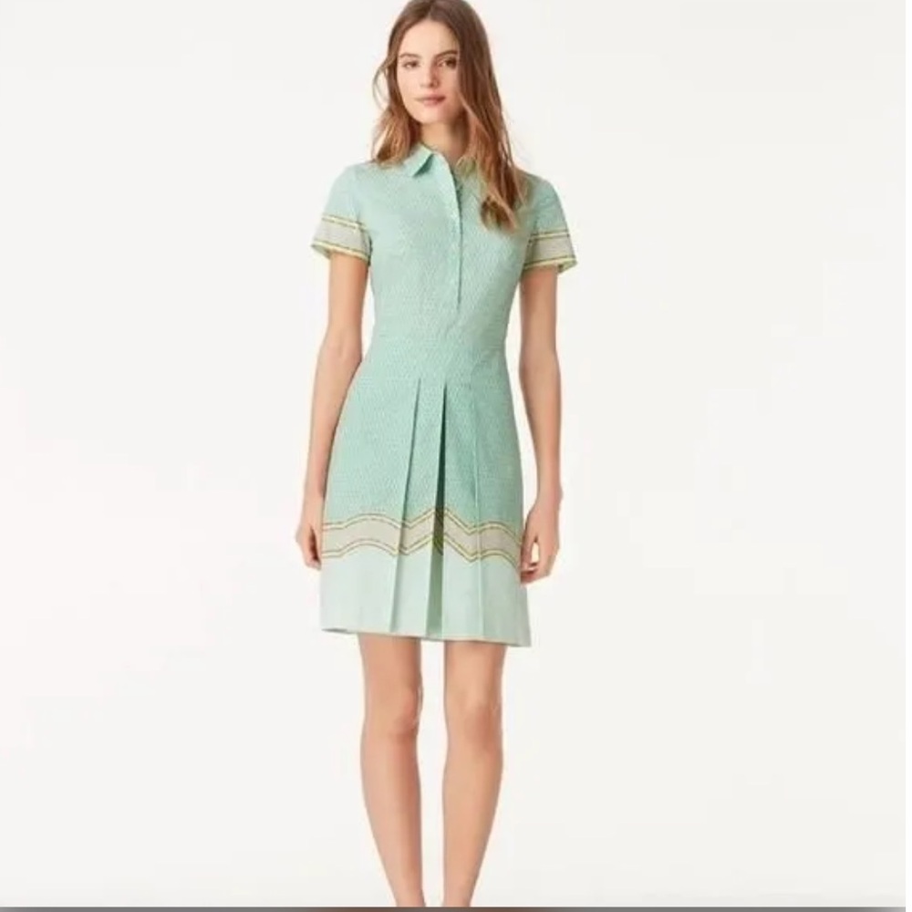 Tory Burch Emmy green pleated cotton stretch shirt dress Sz 4